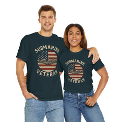 Submarine Veteran American Flag Tee | Unisex Heavy Cotton T-Shirt, Military Apparel, Veteran Gift, Patriotic Top, Casual Wear