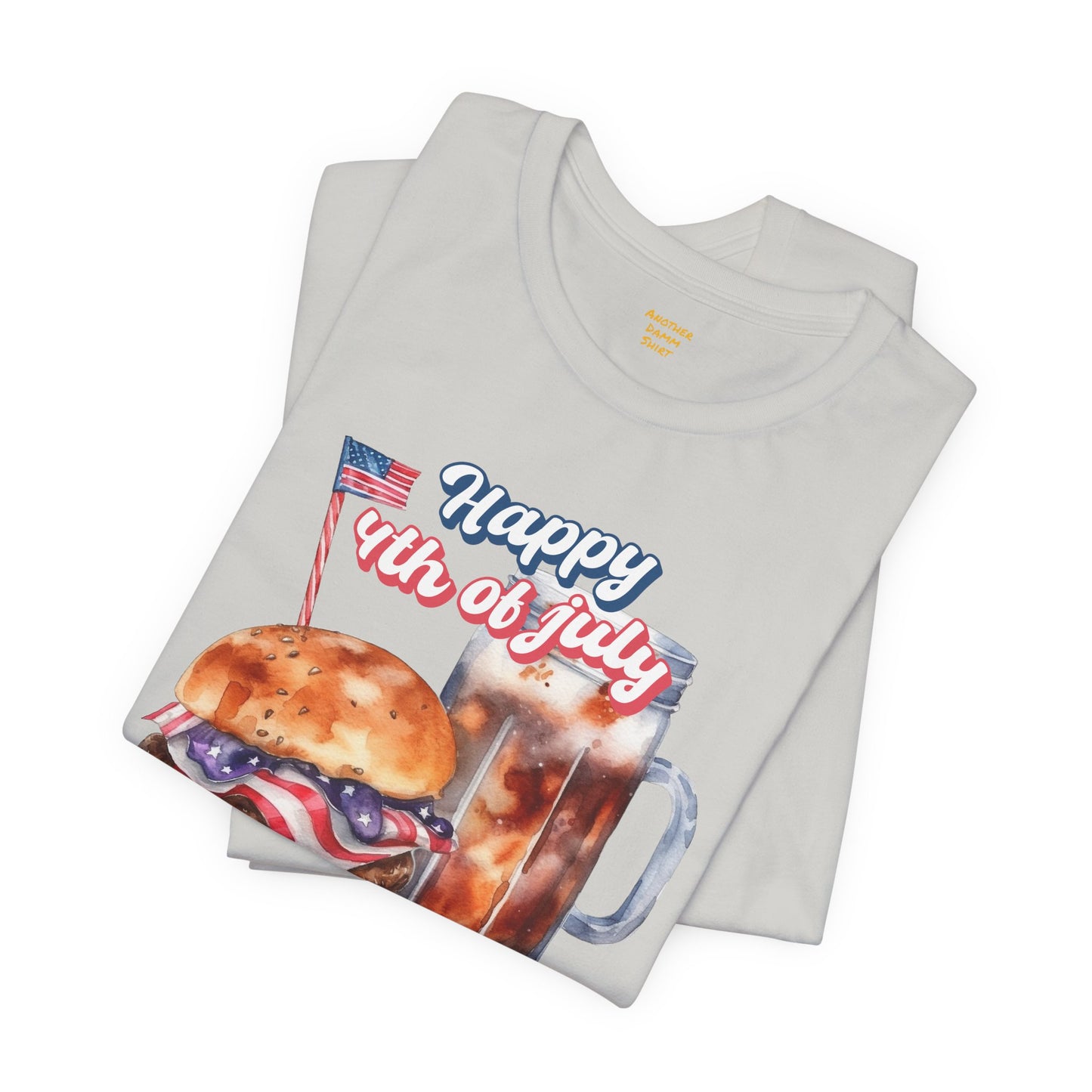 Happy 4th Of July Burger and Mug Graphic, Unisex Jersey Short Sleeve Tee