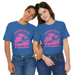 Summer Waves & Sunshine Tee — Retro Pink Surf Graphic T-Shirt