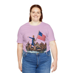 Historical Fever Patriot T‑Shirt — Revolutionary Flag Rowboat Design
