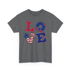 LOVE red white and blue graphics Unisex Heavy Cotton Tee / see our matching T Shirt , coffe mugs and tote bags