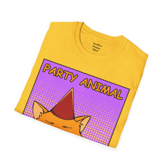 PARTY ANIMAL Birthday Hat Wearing  Pop Art Cat Unisex Softstyle T Shirt