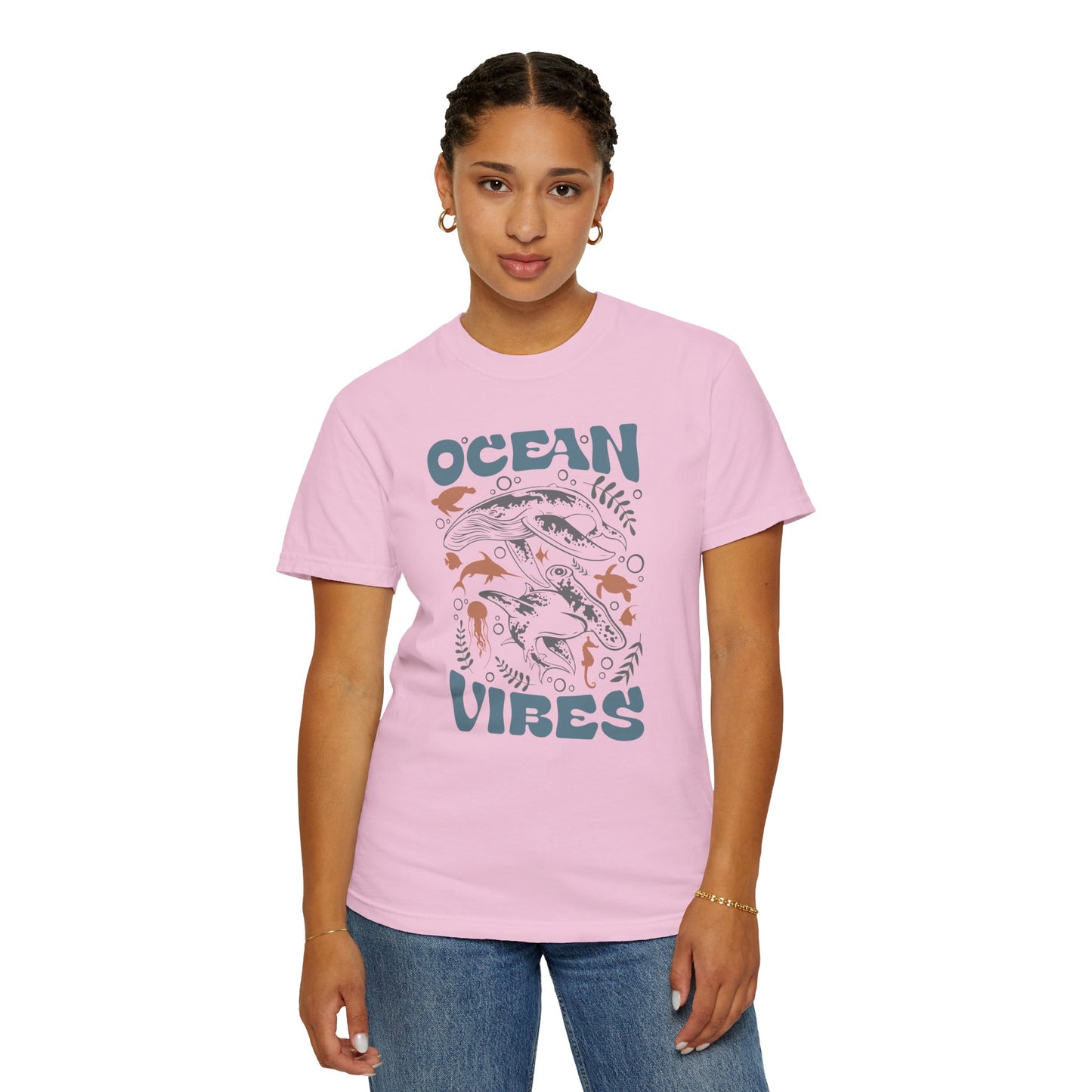 Whales and Dolphins, Ocean Vibes -  Graphic Unisex Garment-Dyed T-shirt