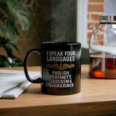 Funny Submarine Officer Language Black Mug - Humor Gift for Coffee Lovers, Sarcasm, Birthday, Home Office, Travel, Language Enthusiasts
