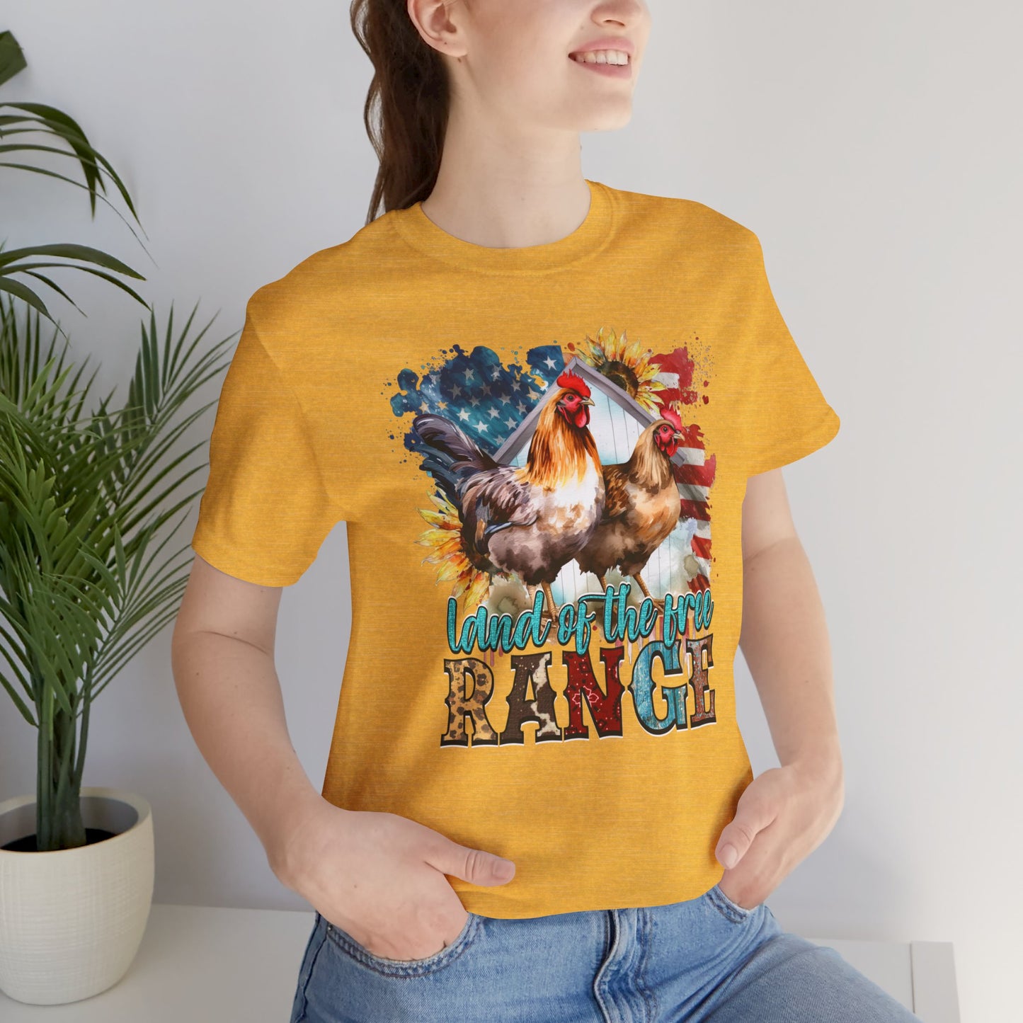 Land Of The Free RANGE Chicken Graphic, Unisex Jersey Short Sleeve Tee