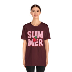 Summer Strawberry T-Shirt — Cute Pink Graphic Tee with Strawberry "SUMMER" Design