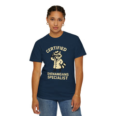 Certified Shenanigans Specialist T-Shirt | Funny Unisex Tee, Casual Wear, Gift for Raccoon Lovers, Cute Animal Shirt, Quirky Apparel