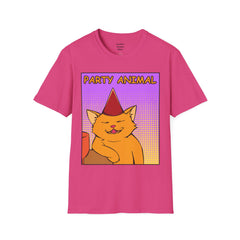 PARTY ANIMAL Birthday Hat Wearing  Pop Art Cat Unisex Softstyle T Shirt