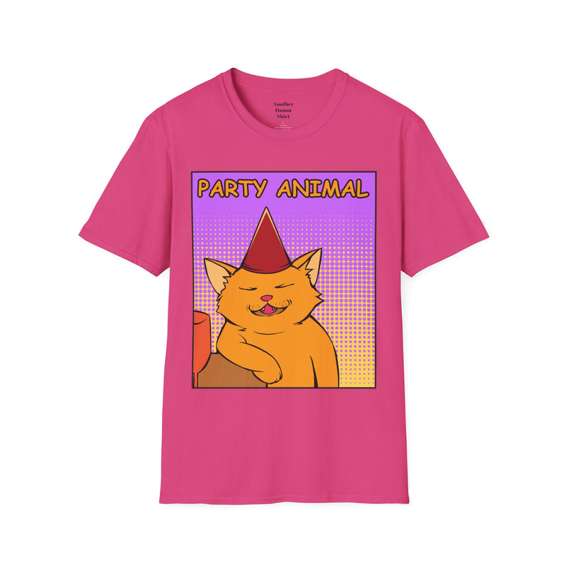 PARTY ANIMAL Birthday Hat Wearing  Pop Art Cat Unisex Softstyle T Shirt