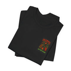 Funny Eerie Adventure Unisex Tee - Olympic National Park Camping Shirt, Bigfoot, Aliens and Bears by the Campfire