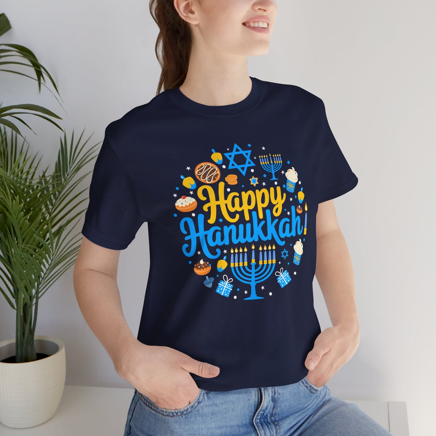 Happy Hanukkah Menorah - Unisex Jersey Short Sleeve Tee