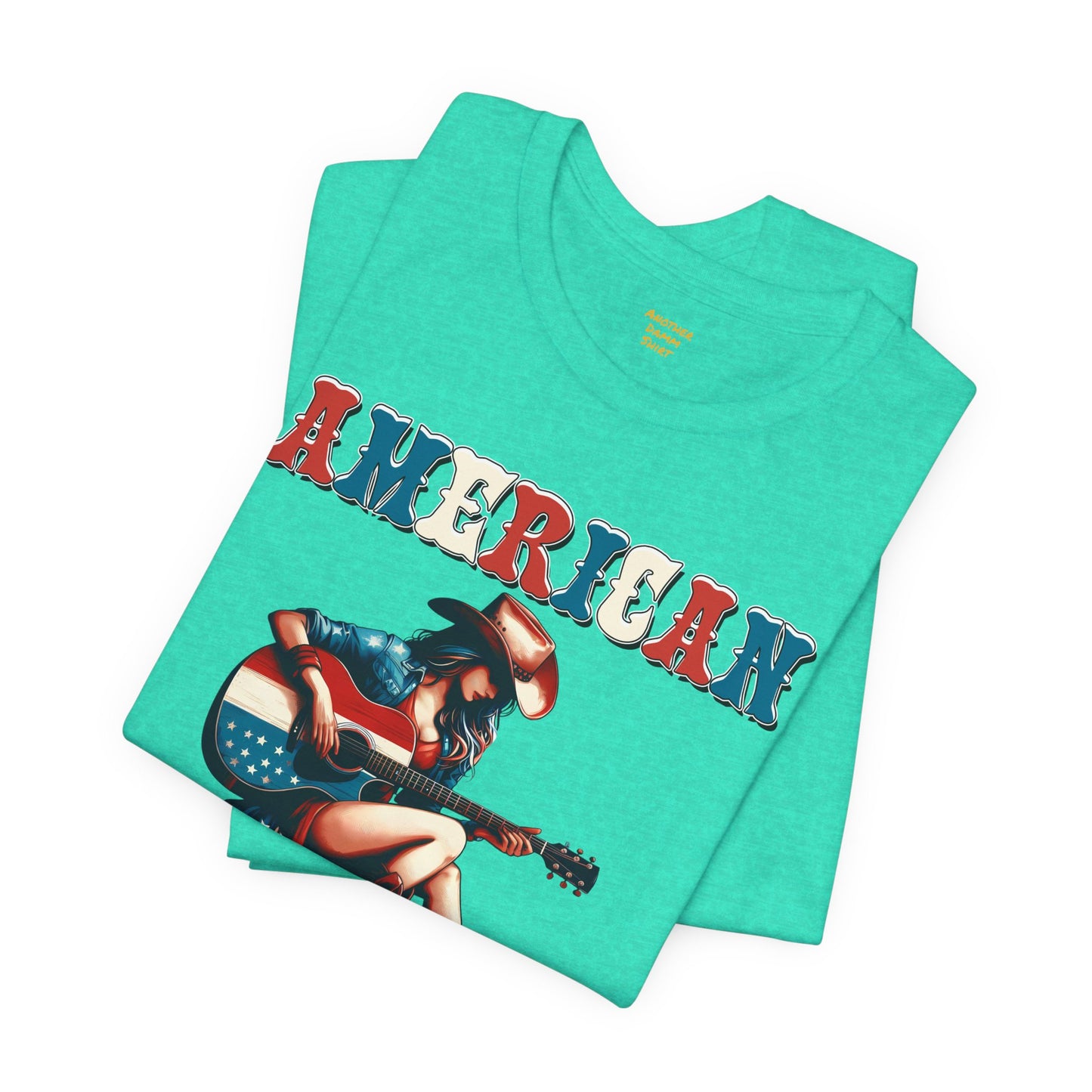 American Cowgirl, Playing Guitar Graphic, Unisex Jersey Short Sleeve Tee