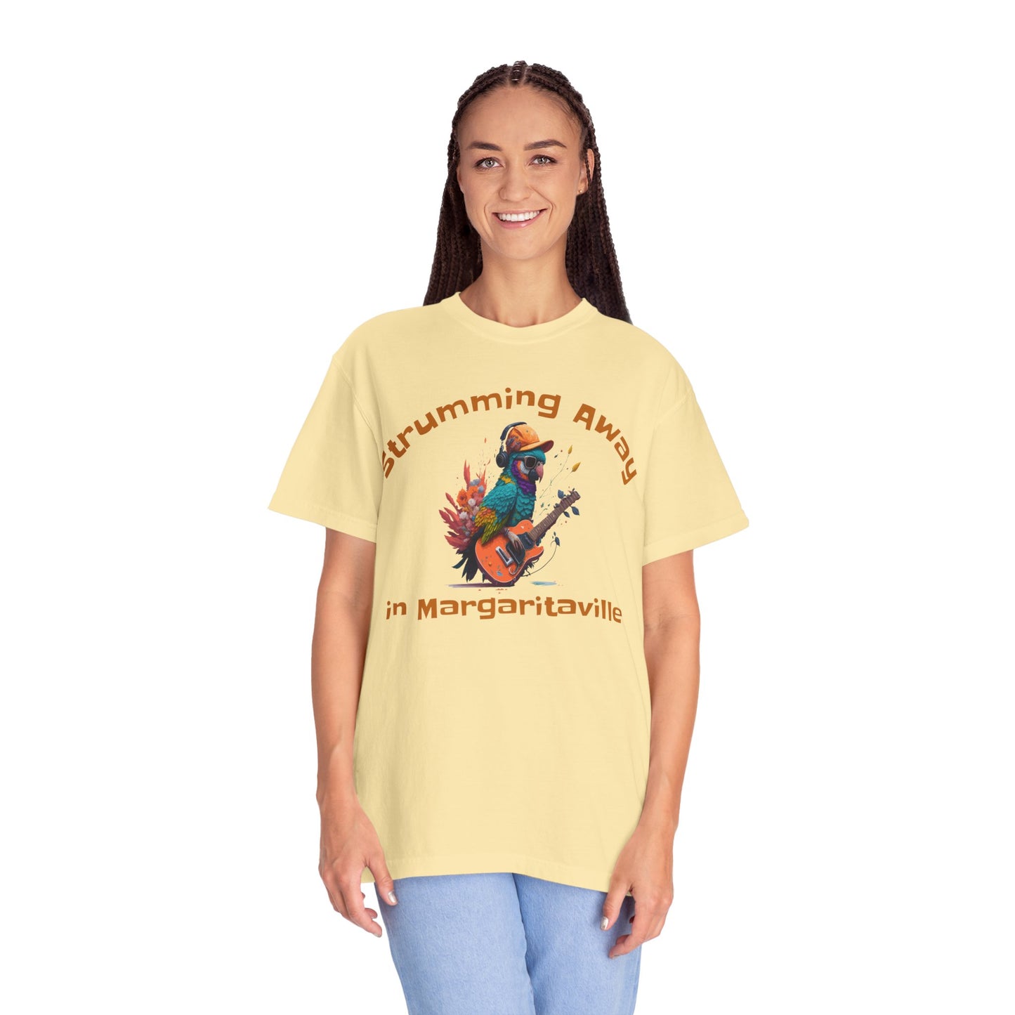 Parrot Strummin Away In Margaritaville - Unisex Garment-Dyed T-shirt