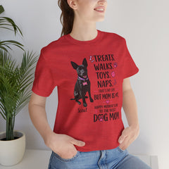 Personalized Your Dog and its name Mother's Day T-Shirt — 'Treats. Walks. Toys. Naps.