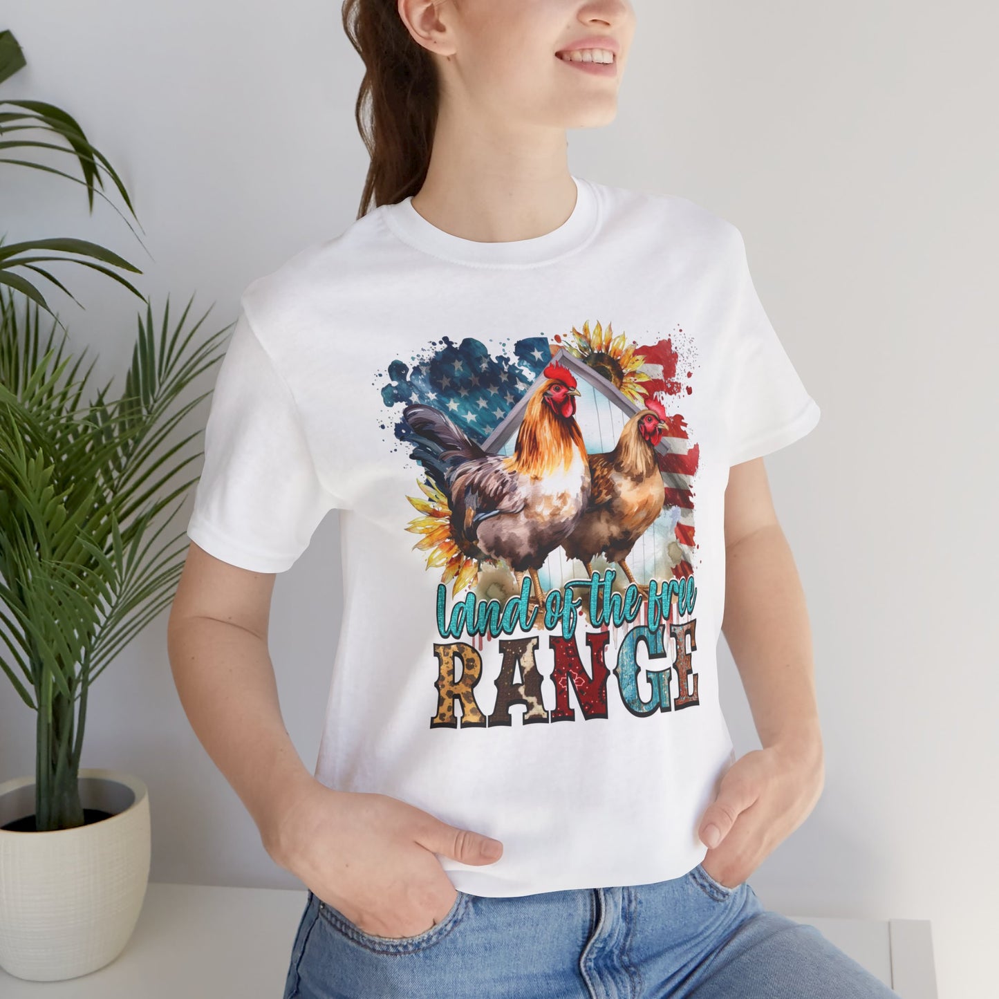 Land Of The Free RANGE Chicken Graphic, Unisex Jersey Short Sleeve Tee