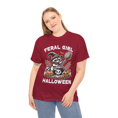 Feral Girl Halloween Raccoon! Graphic Unisex Heavy Cotton Tee