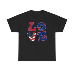 LOVE red white and blue graphics Unisex Heavy Cotton Tee / see our matching T Shirt , coffe mugs and tote bags