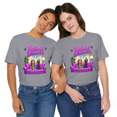 Personalized Treat Dealer T-Shirt — Funny Pet Lover Tee with Girl and Dog on Purple Couch