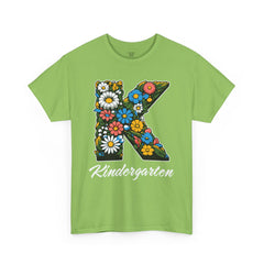 Kindergarten Floral Letter Tee, Kids Birthday Gift, Teacher Appreciation Shirt, Spring Celebration Tee, Unisex Cotton Tee