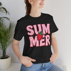 Summer Strawberry T-Shirt — Cute Pink Graphic Tee with Strawberry "SUMMER" Design