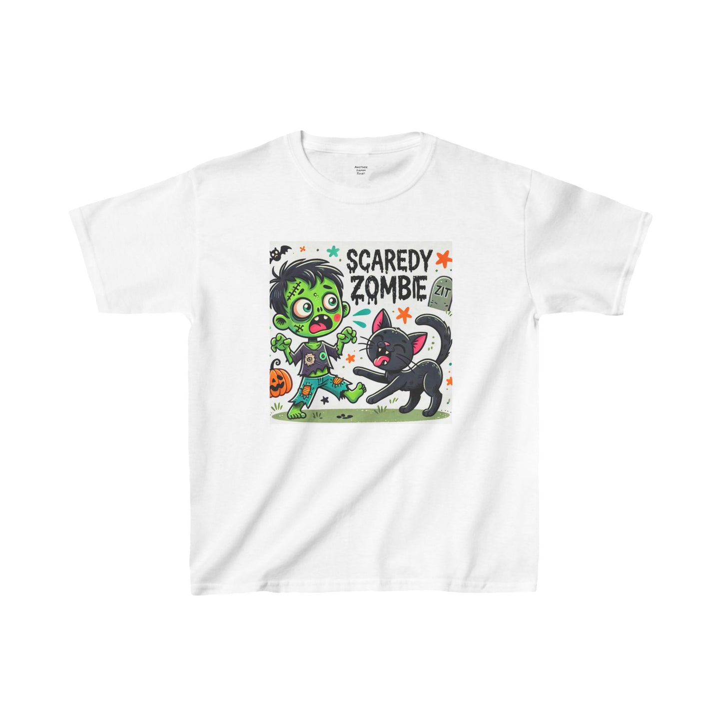 Scaredy Zombie And Black Cat - Kids Heavy Cotton™ Tee