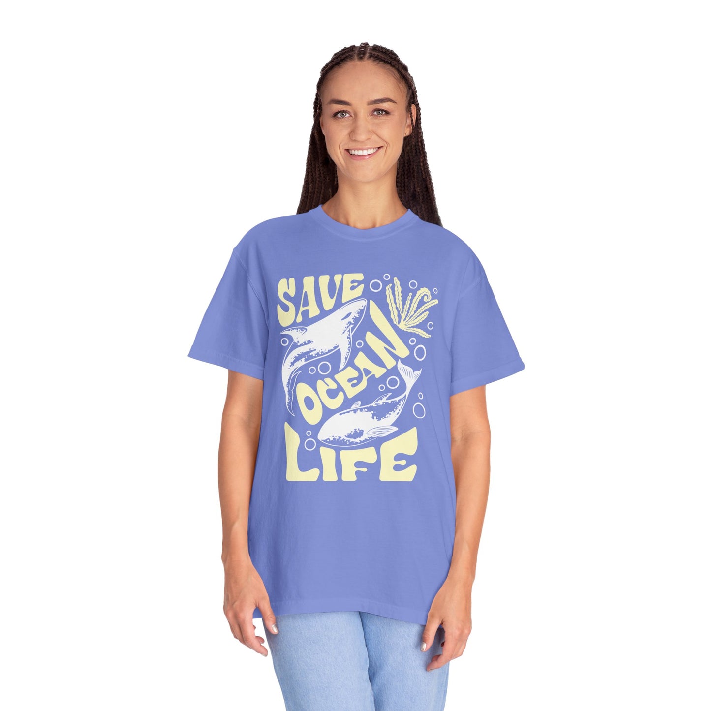 Sharks, Save Ocean Life -  Graphic Unisex Garment-Dyed T-shirt