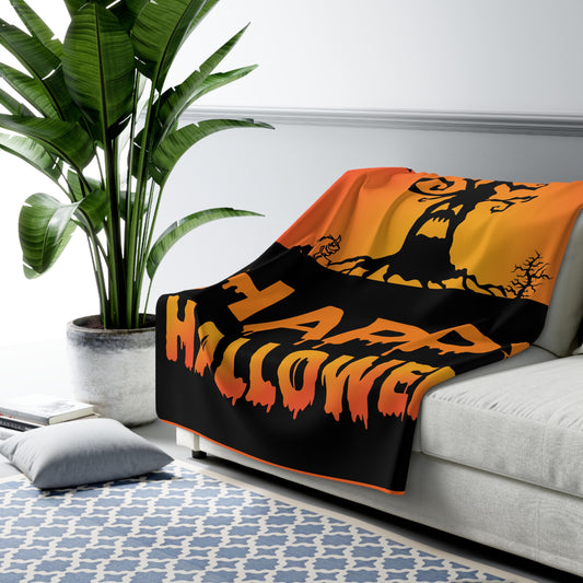 Happy Halloween Spooky House - Graphic Sherpa Fleece Blanket