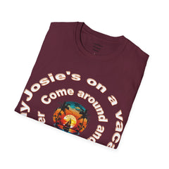 Josie's On A Vacation Far Away Come Around And Talk It Over  Unisex Softstyle T-Shirt  80s Rock The Outfield