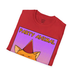 PARTY ANIMAL Birthday Hat Wearing  Pop Art Cat Unisex Softstyle T Shirt