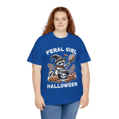 Feral Girl Halloween Raccoon! Graphic Unisex Heavy Cotton Tee