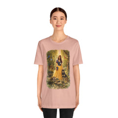 Fairy Tale Forest Tee — Woman with Dog Vintage Fantasy Graphic Shirt