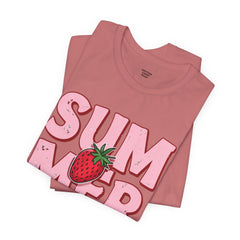 Summer Strawberry T-Shirt — Cute Pink Graphic Tee with Strawberry "SUMMER" Design