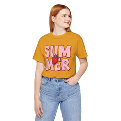 Summer Strawberry T-Shirt — Cute Pink Graphic Tee with Strawberry "SUMMER" Design