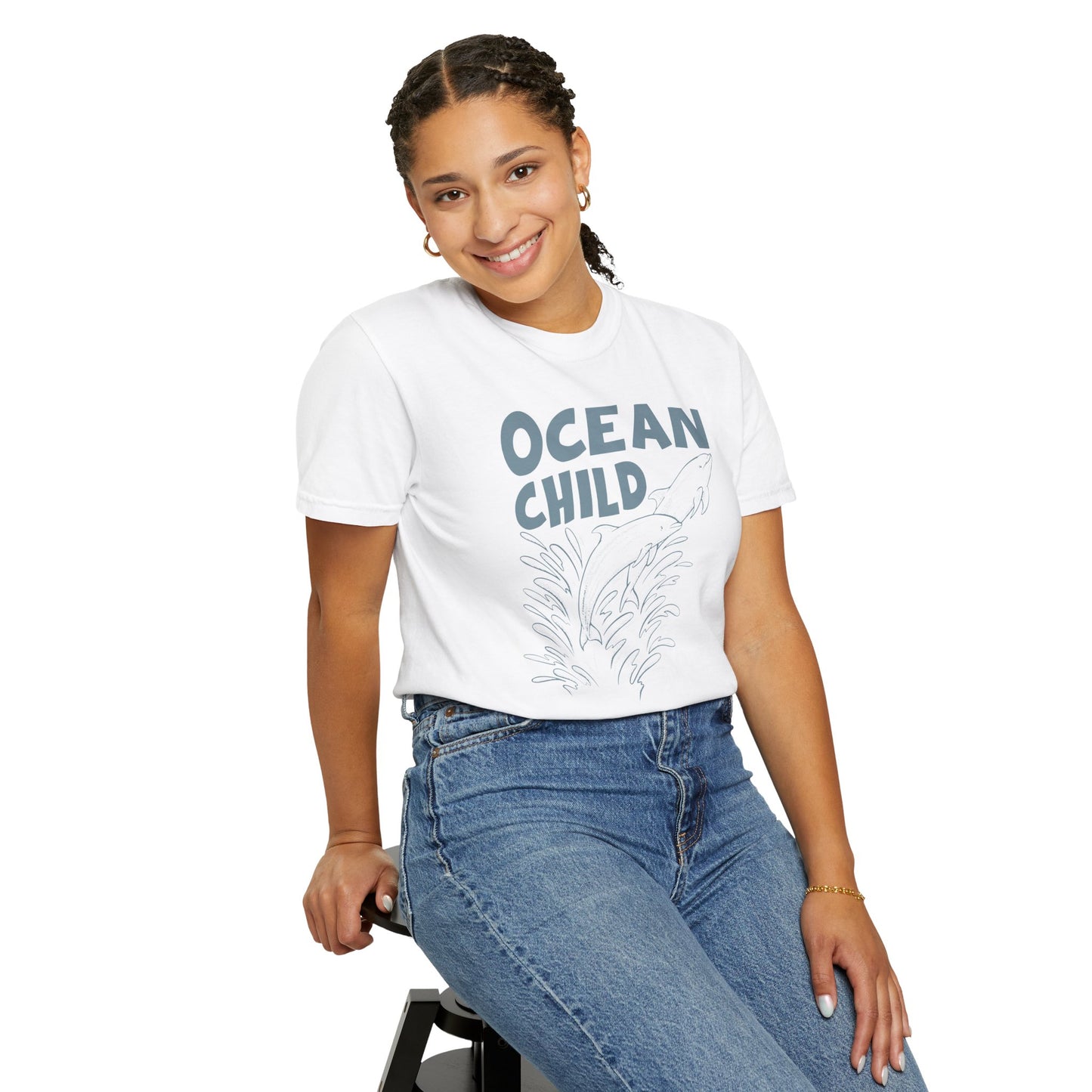 Dolphins, Ocean Child -  Graphic Unisex Garment-Dyed T-shirt