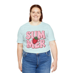 Summer Strawberry T-Shirt — Cute Pink Graphic Tee with Strawberry "SUMMER" Design