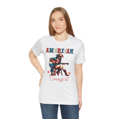 American Cowgirl, Playing Guitar Graphic, Unisex Jersey Short Sleeve Tee