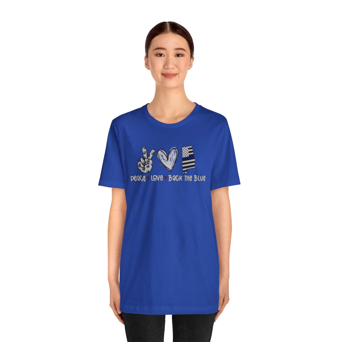 Peace Love Back The Blue in Alabama, Graphic Unisex Short Sleeve Tee