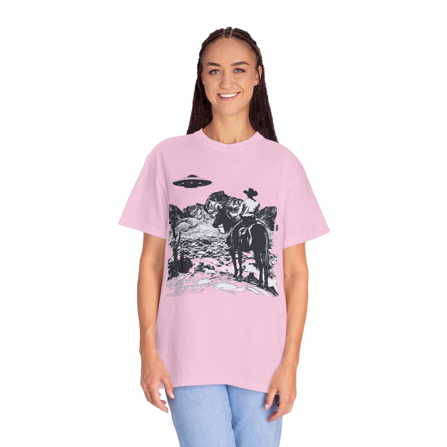 UFO Meets Cowboy Unisex Garment Shirt -Dyed  T Shirt