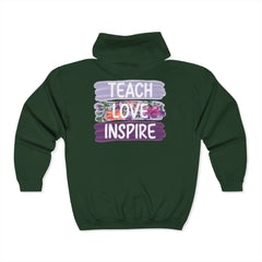 Teach Love Inspire Hoodie - Cozy Unisex Zip-Up Sweatshirt for Educators and Motivators