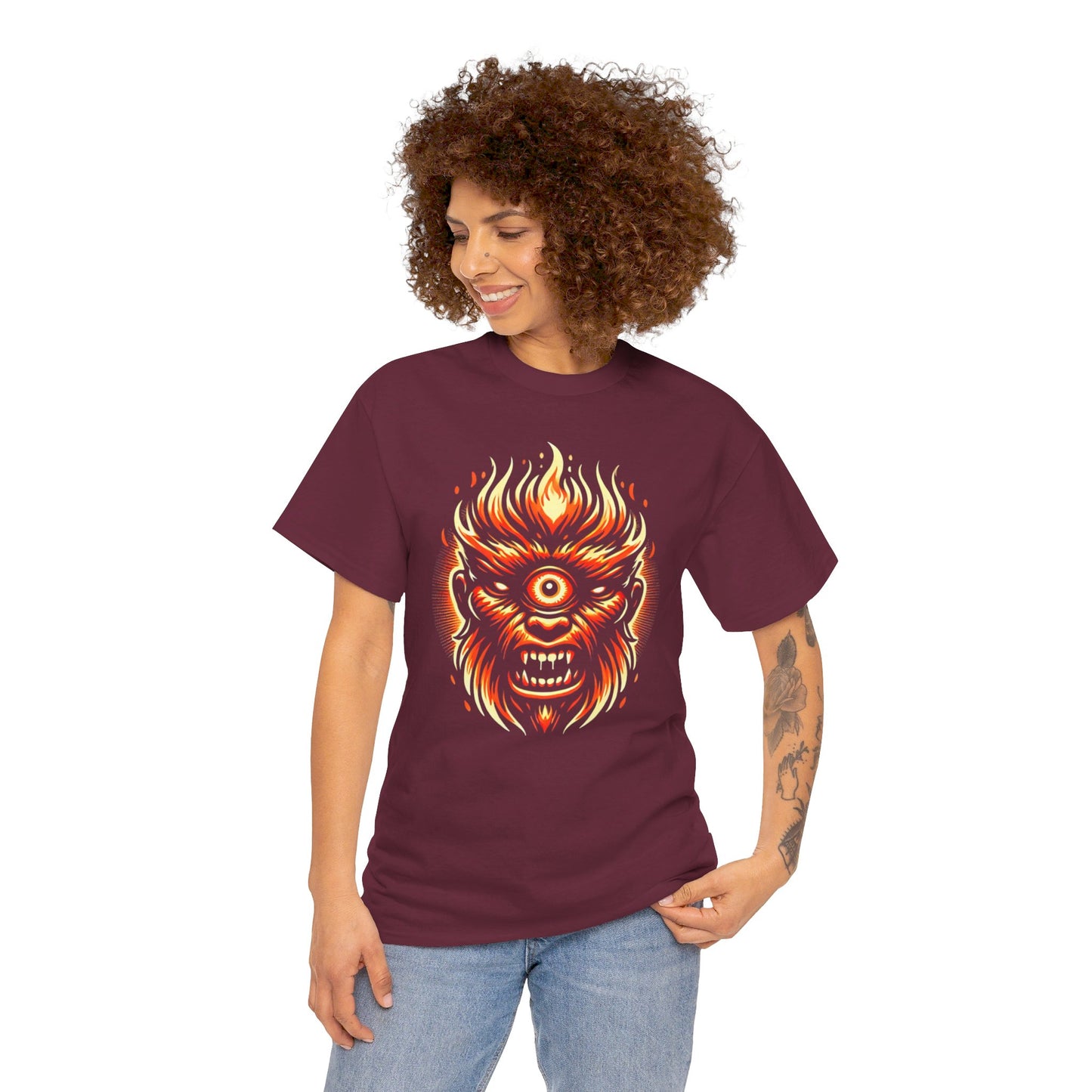 Flaming Fire Cyclops - Graphic Unisex Heavy Cotton Tee