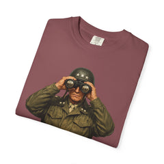 Graphic T-Shirt — Vintage WWII General George Patton Binoculars Design with "Rommel You Magnificent Bastard" Text