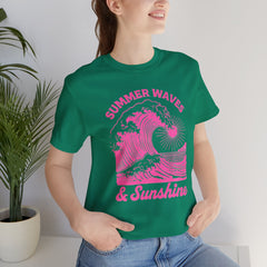 Summer Waves & Sunshine Tee — Retro Pink Surf Graphic T-Shirt