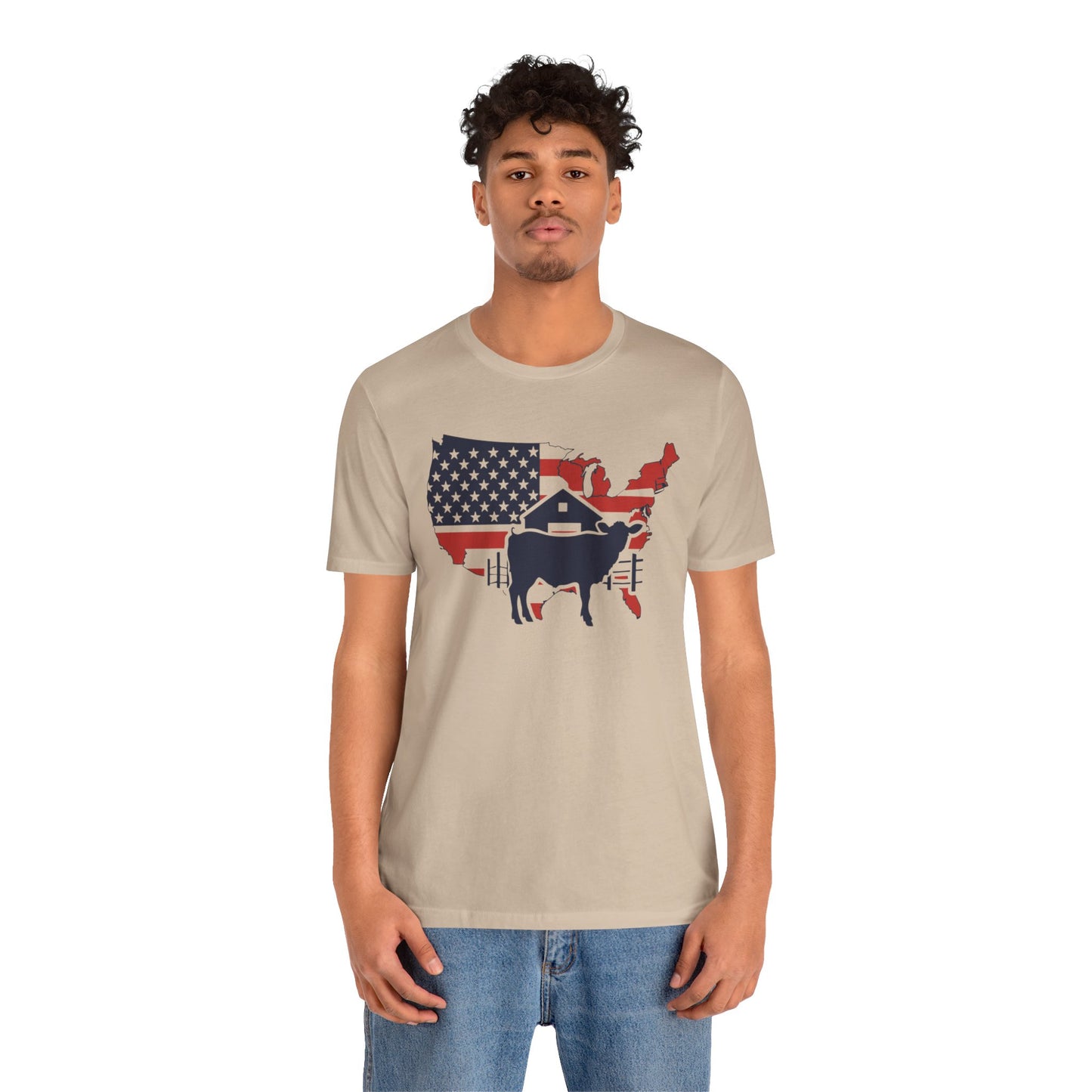 Red White and Blue Farmer Graphic, Unisex Jersey Short Sleeve Tee