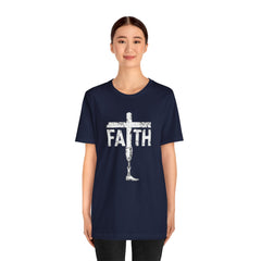 Faith Cross Prosthetic Leg T‑Shirt — Amputee Inspirational Christian Tee