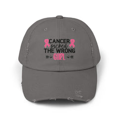 CANCER Picked The Wrong Girl, Unisex Distressed Cap, Empowered Cancer Survivor, Gift For Mom, Gift For Her, Survivor Pink, Cancer Survivor