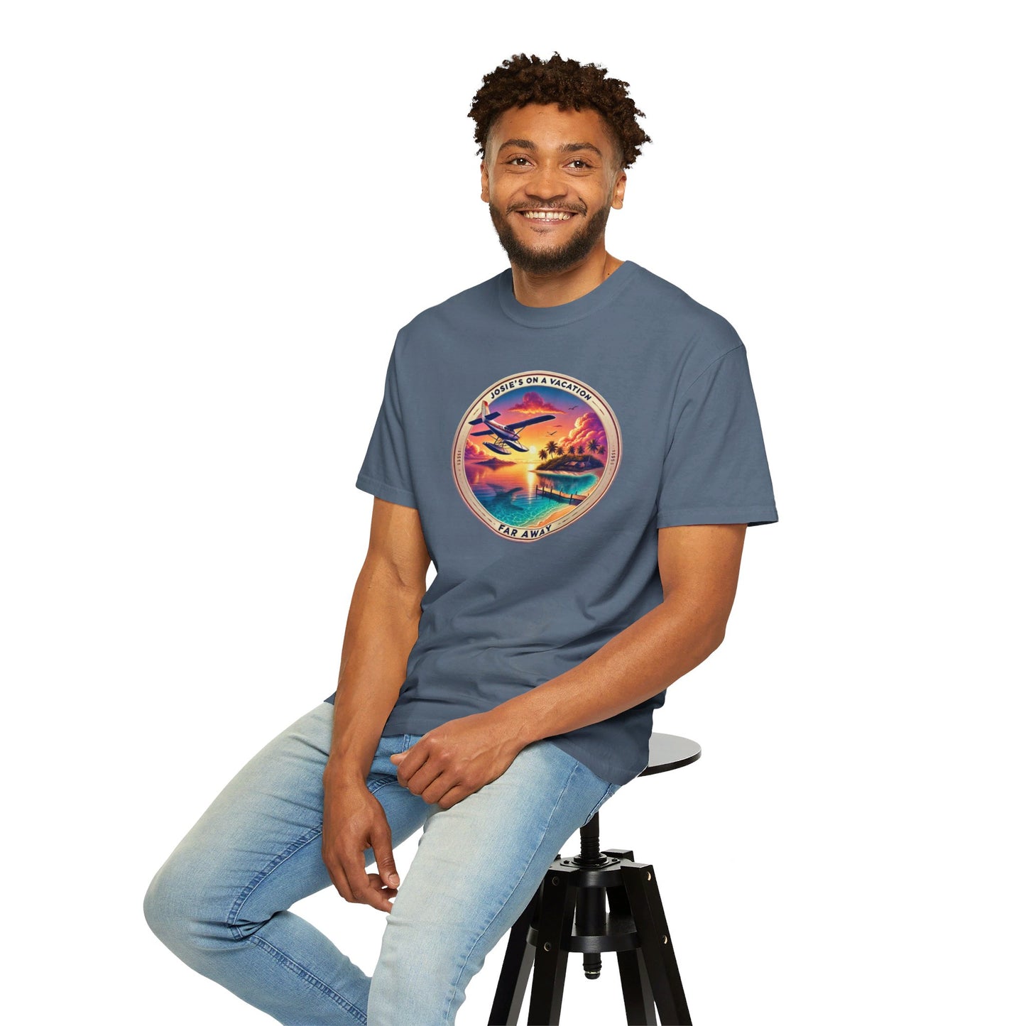 Josies On A Vacation Far Away Graphic Unisex Garment-Dyed T-shirt