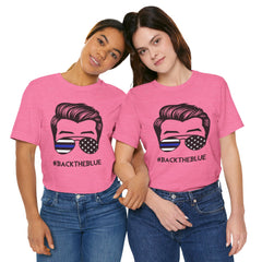 BACK THE BLUE Dad with Glasses, Graphic Unisex Short Sleeve Tee