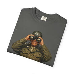 Graphic T-Shirt — Vintage WWII General George Patton Binoculars Design with "Rommel You Magnificent Bastard" Text
