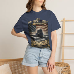 USS Patrick Henry SSBN 599 Submarine T-Shirt with a quote from its namesake
