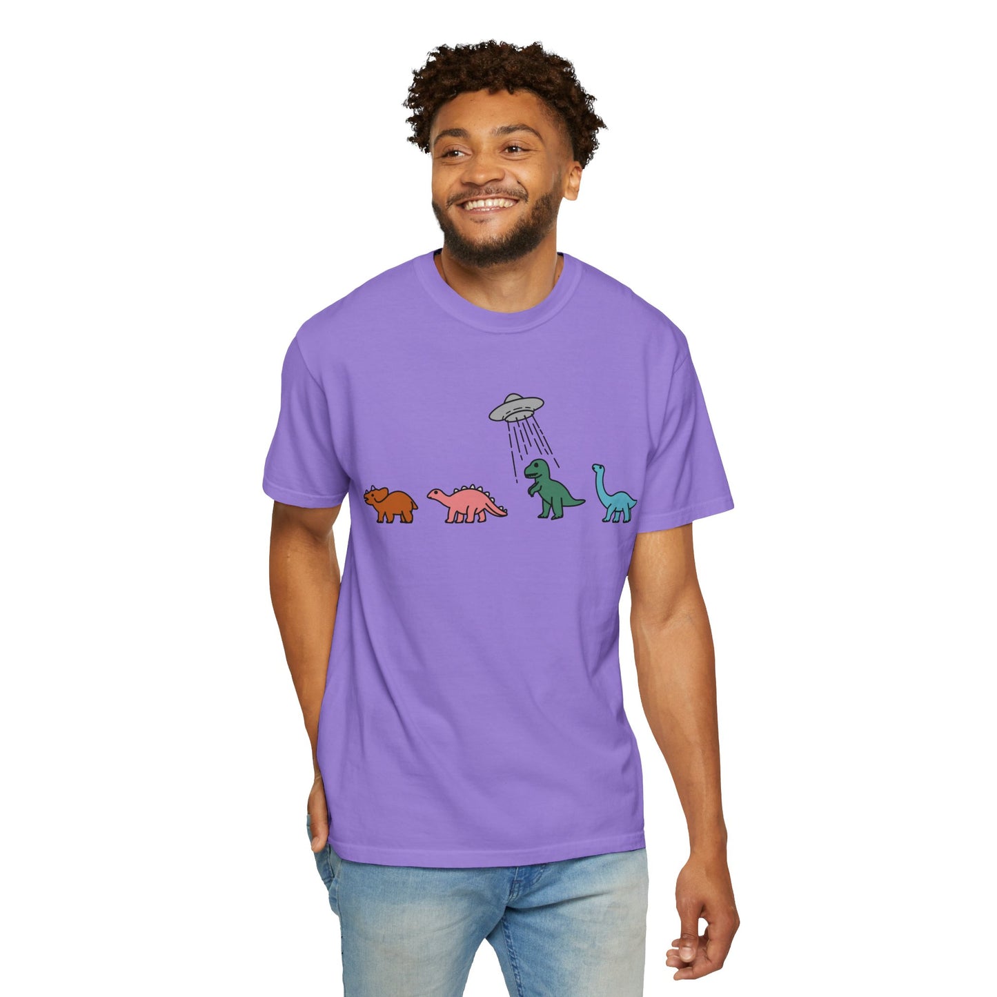 Dinosaur UFO Retro Unisex Garment-Dyed T-shirt